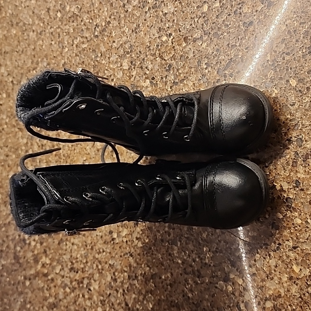 Toddler Girl Black Combat Boots, Size 6